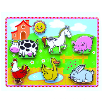 Jouet de puzzle en bois épais pour bébé avec des animaux de ferme (80496)